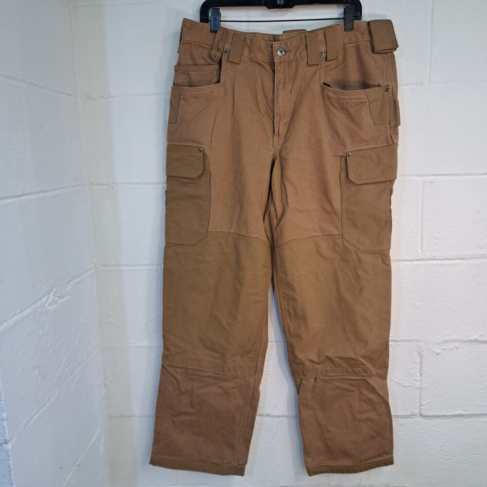 Duluth Trading Co Pants Mens 38x32 Khaki Tan Flex Fire Hose Ultimate Cargo Work